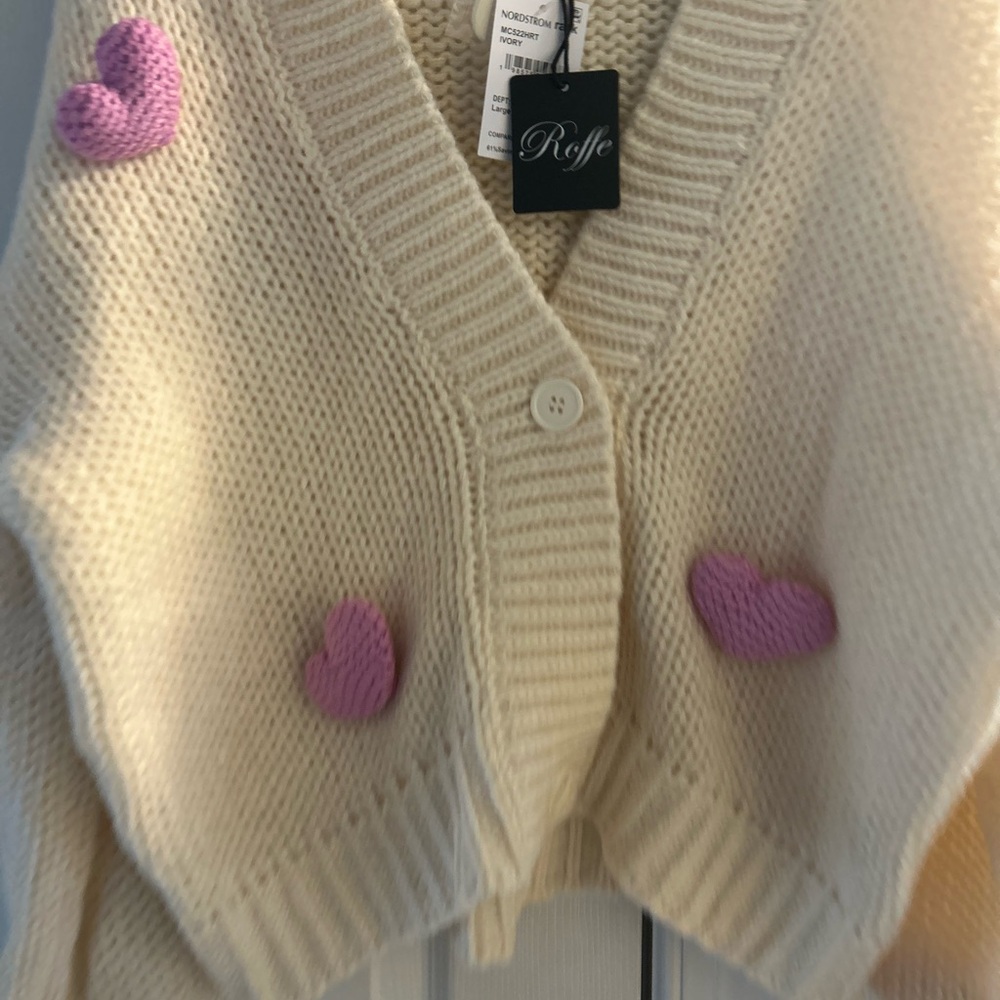 NWT ROFFE pink heart 🩷 appliqué cardigan sweater. - Picture 11 of 16